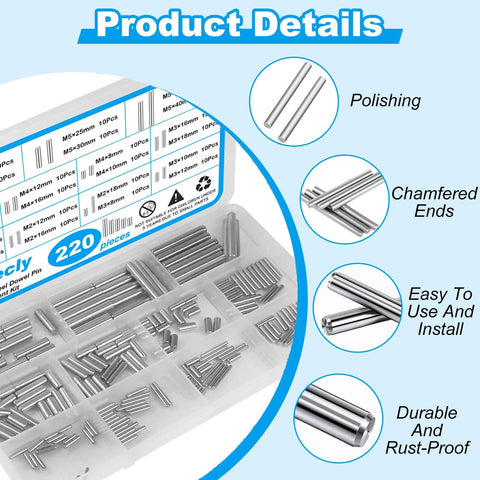220 Piece Stainless Steel Dowel Pin Set With 22 Sizes M2 M3 M4 M5 For Shelves Cabinets And Furniture Quick Fastening Elements