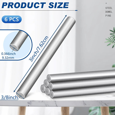 Heavy Duty Stainless Steel Dowel Pins Six Pack Three Eighths Inch Diameter By Three Inches 304 Grade for DIY projects