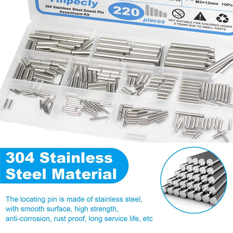 220 Piece Stainless Steel Dowel Pin Set With 22 Sizes M2 M3 M4 M5 Assortment Kit