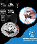 Ultra Revolutionary Stainless Steel Bath Tub Drain Protector And Hair Catcher with Strainer showcasing award-winning design.