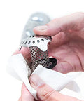 Hands cleaning Ultra Revolutionary Stainless Steel Bath Tub Drain Protector and Hair Catcher with strainer for universal drains.