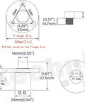 Technical diagram of Beefy Heavy Duty 316 Stainless Steel Garboard Drain Plug Kit For Boats, 2 Inch Flange, Half Inch NPT Plug