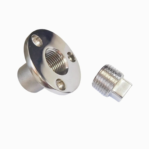Beefy Heavy Duty 316 Stainless Steel Garboard Drain Plug Kit For Boats, 2 Inch Flange, Half Inch NPT Plug, Fits One Inch Holes, Includes 3 Screws