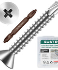 Close-up of 200pcs #10 x 1-1/4 410 Stainless Steel Flat Head Self Drilling Screws with matching drill bit packaging.