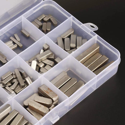 140 Piece Parallel Drive Shaft Key Set with Round Ended Keys in box, stainless steel keystock assortment for machinery and fasteners