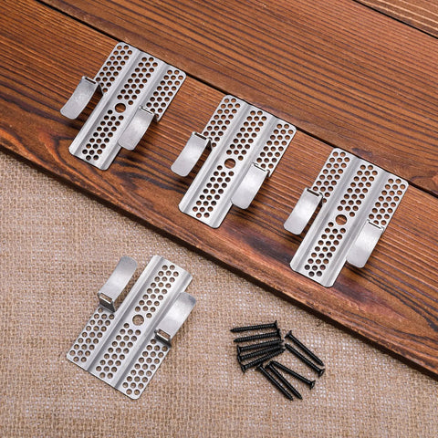 12 Pack Drywall Repair Clips 1/2 Inch Stainless Steel Patch Clips With 24 Screws for damaged walls DIY quick fix, laid out on wood