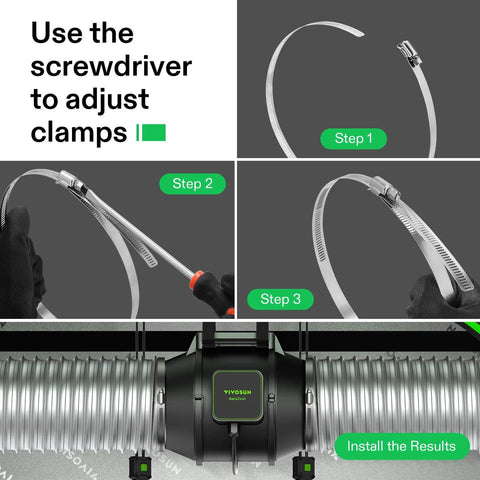 Installation of Stainless Steel Air Ducting Clamps Set Of 2, Adjustable 4/6/8/12 Inch Hose Clamps With Worm Drive For Ducting