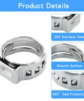 Close-up of 50 Pcs Single Ear Hose Clamps 10.3mm To 12.8mm Stainless Steel 304 Pinch Clamps with smooth edges