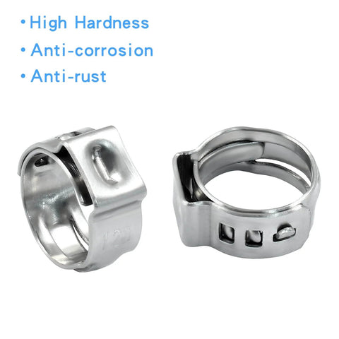 50 Pcs Single Ear Hose Clamps 10.3mm To 12.8mm Stainless Steel 304 Pinch Clamps with smooth edges for automotive hoses