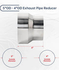 OD 4 Inch To OD 5 Inch Exhaust Pipe To Component Pipe Adapter Reducer Polished Stainless Steel 4 Inch Overall Length