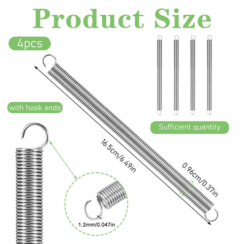 4 Pack Extension Springs With Hook Ends Three Eighths Inch By Six And One Half Inch Stainless Steel Heavy Duty for industrial use