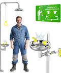Industrial And Commercial 304 Stainless Steel Combination Emergency Eye Wash And Full Body Shower Station With NPT Thread And Emergency Sign