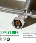 8 Inch Stainless Steel Faucet Connector Braided Brass Nuts One Half Inch IPS To Three Eighths Inch Female Thread Compression Fitting Chrome Plated