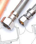 8 Inch Stainless Steel Faucet Connector Braided Brass Nuts One Half Inch IPS To Three Eighths Inch Female Thread Compression Fitting