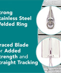 Braced Stainless Steel Fishing Planer For Trolling With 12 Inch Length Spreader Sizes One To Five Inches For Saltwater And Freshwater Use Quickly Spreads Lines And Controls Lure Depth In Both Environments, showing stainless steel ring and braced blade.
