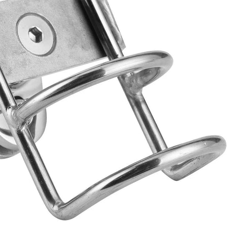 Fishing rod holder rail clamp, stainless steel, close-up view
