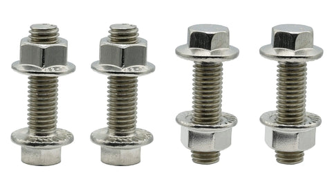 Stainless Steel Flange Screws Bolts and Nuts Kit for Exhaust Manifold M10x1.5 35mm 4 Pack shown upright with flange nuts attached.