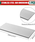 Beefy 304 Stainless Steel Flat Bar Five Sixteenth Inch Thick By 4 Inch Wide And Eight Inch Long For Fabrication Crafts Repair And DIY Projects With 2B Finish Durable Metal Stock By Uxney with dimensions shown