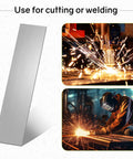 Two 316 Stainless Steel Flat Bar Pieces, 1/8 Inch Thick, 1-31/32 Inch Wide, 12 Inch Long with images of metal cutting and welding.