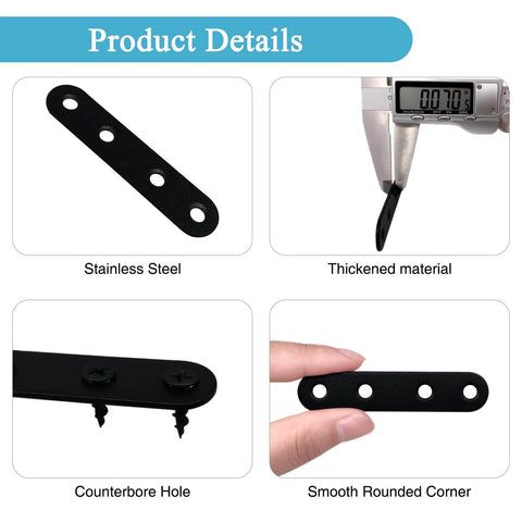 Product details of 14PCS 2.99” x 0.63” Black Straight Flat Brace, Stainless Steel Sturdy Bracket with screws