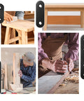 Collage showing woodwork with 26 Sets Flat Plate Straight Bracket Flat Brace Bracket Stainless Steel, 36mm/46mm/56mm/76mm Wood Brackets.