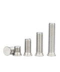 SS304 Stainless Steel Pressure Riveting Flat Head Bolts Set M3 To M10 With M8 X 12mm Option, displayed in various sizes
