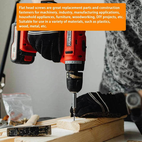 Person using a drill and 261pcs 304 Stainless Steel Wood Screws Assortment Kit for woodworking project on wooden plank