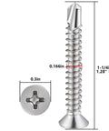 250pcs #8 x 1-1/4 Inch Flat Head Self Tapping Sheet Metal Screws Stainless Steel High Strength Quick Self Drilling Screws with Deep Threads