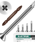 110pcs #8 410 Stainless Steel Flat Head Self Drilling Screws Assortment Kit, shown with drill bit and screw head details