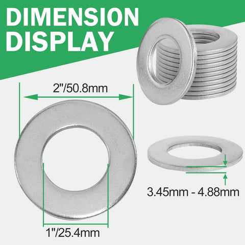 Stainless Steel Flat Washers 1 Inch ID 2 Inch OD 304 Pack of 10 dimensions diagram showing washers with measurements