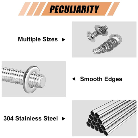 900 Pieces 304 Stainless Steel Flat Washers Assorted Sizes M2 To M12 For Screws Bolts Industrial Use, showcasing multiple sizes and smooth edges