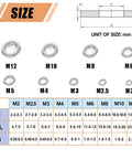 900 Pieces 304 Stainless Steel Flat Washers Assorted Sizes M2 To M12 For Screws Bolts Industrial Use size chart with dimensions