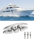 One stainless steel folding boat cleat with mounting screws for marine use on yachts and kayaks