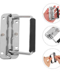 Heavy Duty Stainless Steel Folding Spring Handle 110mm for toolbox and industrial equipment, shown in various views with chrome wire pull.