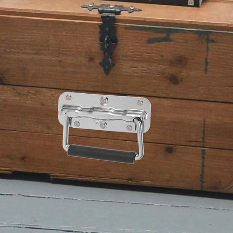 Heavy Duty Stainless Steel Folding Spring Handle 110mm For Toolbox Chest Wooden Box And Industrial Equipment With Chrome Plated Wire Pull Suitable For Tools And Storage Cases Durable mounted on wood box