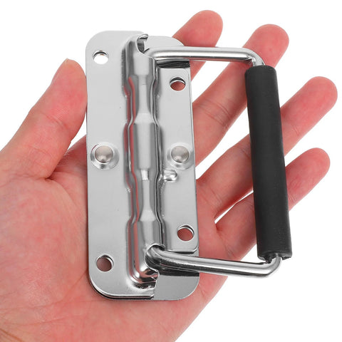 Heavy Duty Stainless Steel Folding Spring Handle 110mm for Toolbox Chest Wooden Box and Industrial Equipment in hand view