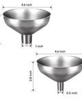 Stainless Steel Funnel Set Of 2 With Narrow 0.5 Inch Mouth And Wide 1 Inch Mouth For Spices Oils Liquids Food Beverages Transfer