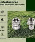 Stainless Steel Garden Hose Quick Connect Fittings With Quick Release For Easy Hose Attachments And Swapping Sprayers, Three Quarter Inch GHT Universal Connector, Save Wrist Strain And Time During Lawn Care on grass.