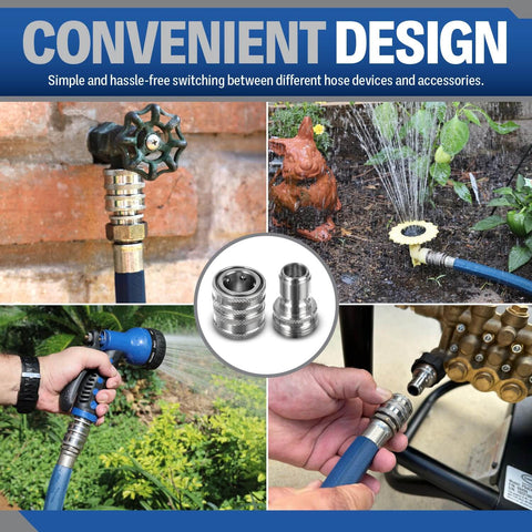 Three Quarter Inch Stainless Steel Garden Hose Quick Connect Fittings Set Of 4 Plug And Coupler on hose setups