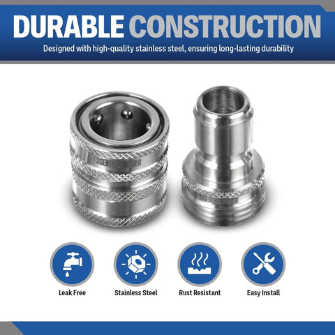 Three Quarter Inch Stainless Steel Garden Hose Quick Connect Fittings Set Of 4 Plug And Coupler, Durable 304 Stainless Steel