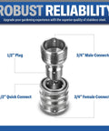 Three Quarter Inch Stainless Steel Garden Hose Quick Connect Fittings Set Of 4 Plug And Coupler, showing components.