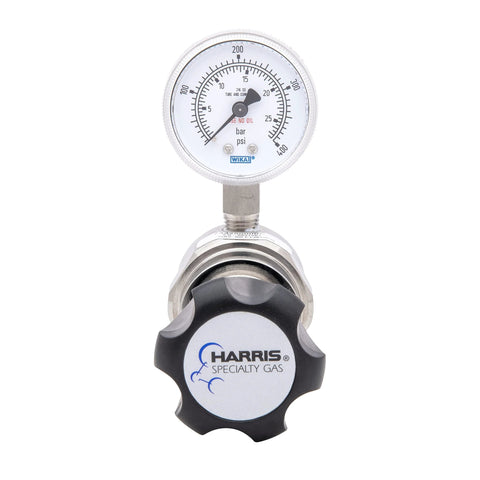 Workhorse High Purity Stainless Steel Gas Regulator For Nitrogen Helium Argon Carbon Dioxide Hydrogen Oxygen 0 To 250 PSIG Output Single Stage Pipeline Regulator HP743 Ideal For High Purity And Corrosive Gas Systems Up To 3000 PSIG Inlet front view