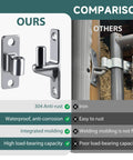 Comparison of 2 Pack Heavy Duty Gate Hinges showing ours with anti-rust 304 stainless steel versus others with rust-prone iron material.