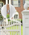 2 Pack Heavy Duty Gate Hinges, Wall Mount Gate Hinge Set with 5/8'', Capacity Up to 600lbs, shown on white garden gate
