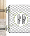 Rugged stainless steel gate hinge set for outdoor use with two pack wall mount hinges for wood or concrete, shown on metal fence.