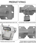 Heavy Duty Stainless Steel Gate Latch With Padlock Hole, 4mm Thick Construction shown with lock and measurements