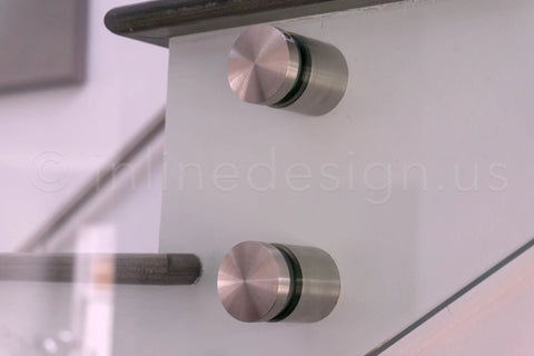 Stainless Steel Glass Clamp Standoffs Round Large Heavy Duty 2 Inch Inline Design Pack Of 2 Satin Finish installed view