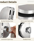 Stainless Steel Glass Door Lock Double Sided For Half Inch Glass Or Sliding Doors Brushed Finish Includes 3 Keys Copper Core For Enhanced Security Weather Resistant Rustproof Construction Ideal For Home And Commercial Use