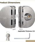 Stainless Steel Glass Door Lock Double Sided For Half Inch Glass Or Sliding Doors Brushed Finish Includes 3 Keys Copper Core For Enhanced Security Weather Resistant Rustproof Construction Ideal For Home And Commercial Use