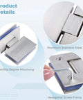 Close-up of Two Pack 180 Degree Glass Shower Door Hinges For Frameless Glass To Glass Install Fits 8mm To 12mm Thick Glass